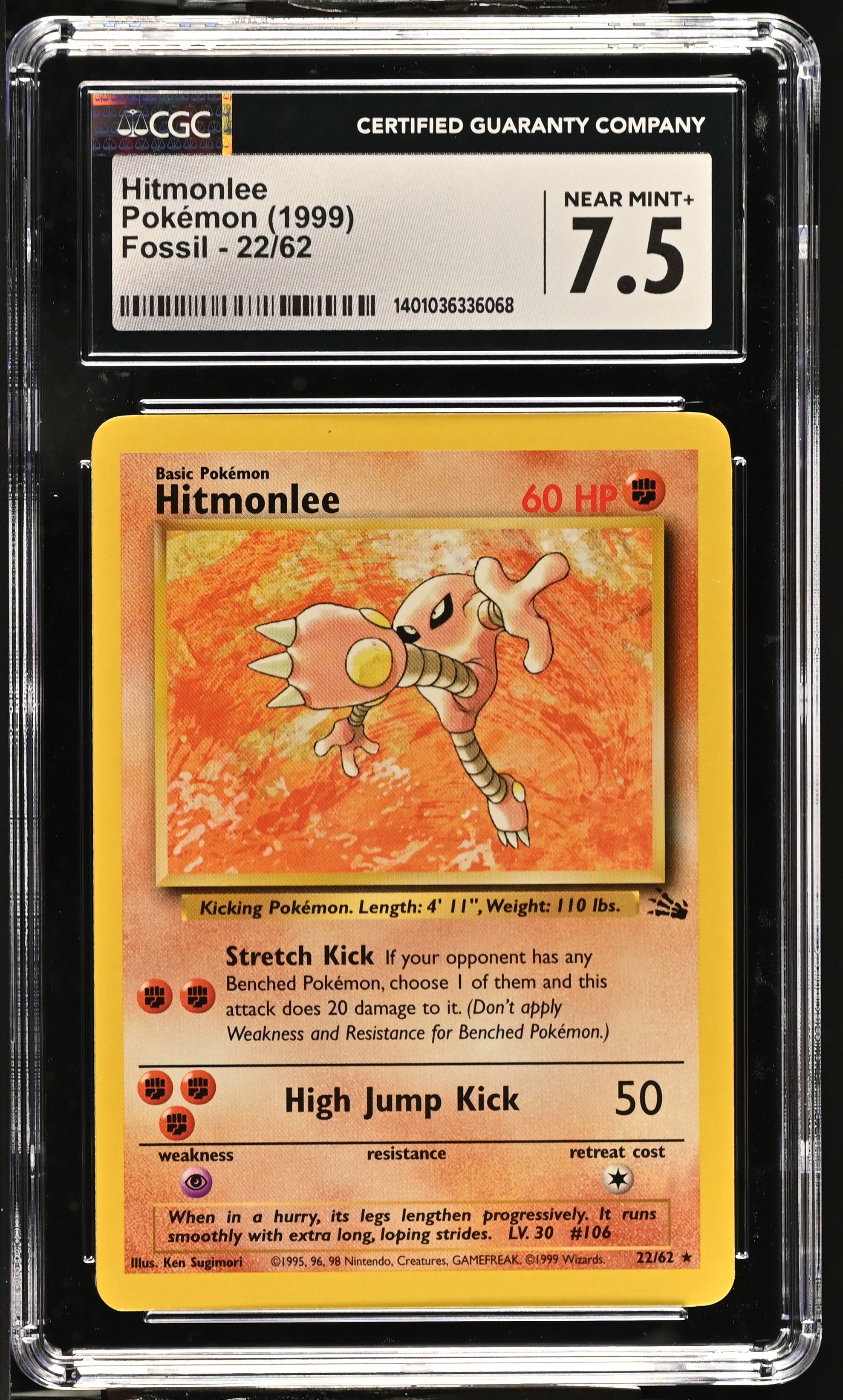 Hitmonlee - 1999 Fossil - (CGC Near Mint 7.5)